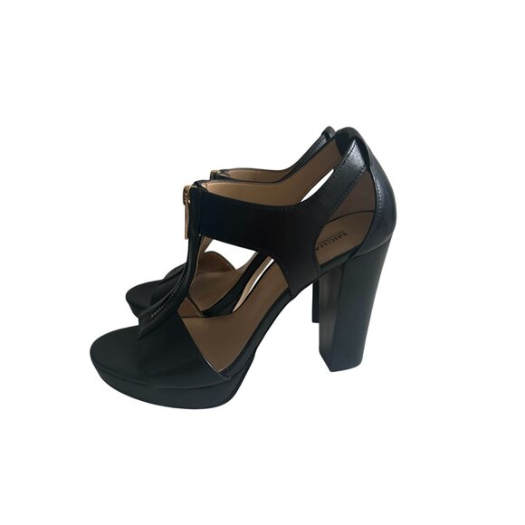 MICHAEL KORS Black Gold Leather Platform Zip Heels Size 7 - Picture 9 of 10